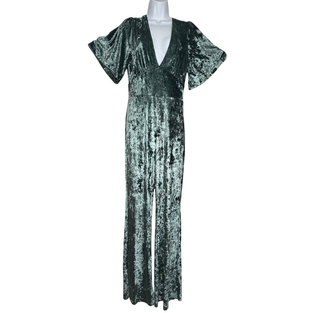 Free People Night Fever Jumpsuit Crushed Velvet Teal Size SMALL New With Tags